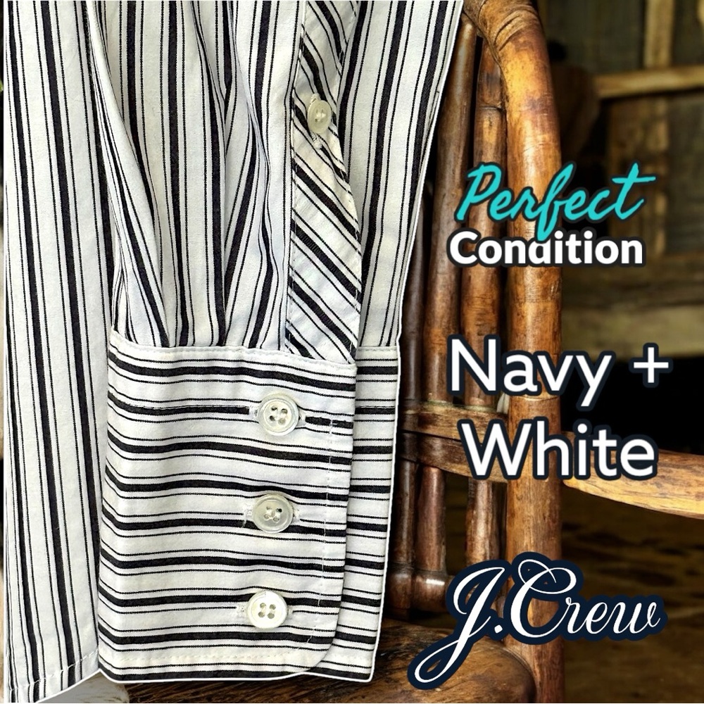 Like New 🌸 J Crew Navy and White Striped Button-Down Shirt Slim Fit, Kathryn Cut - Picture 8 of 17